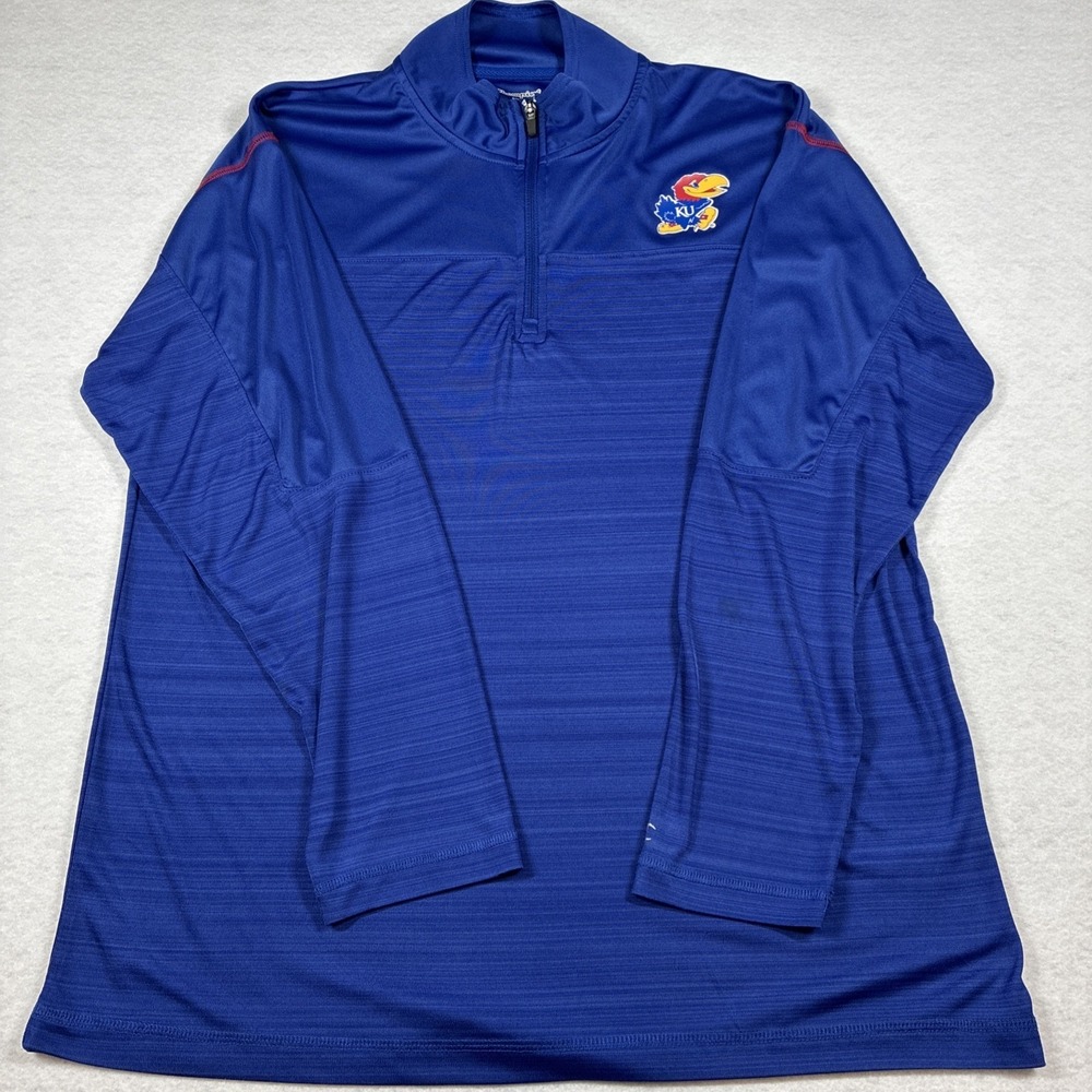 Champion Kansas Jayhawks Performance 1/4‎ Zip Basketball Pullover Blue XL Logo